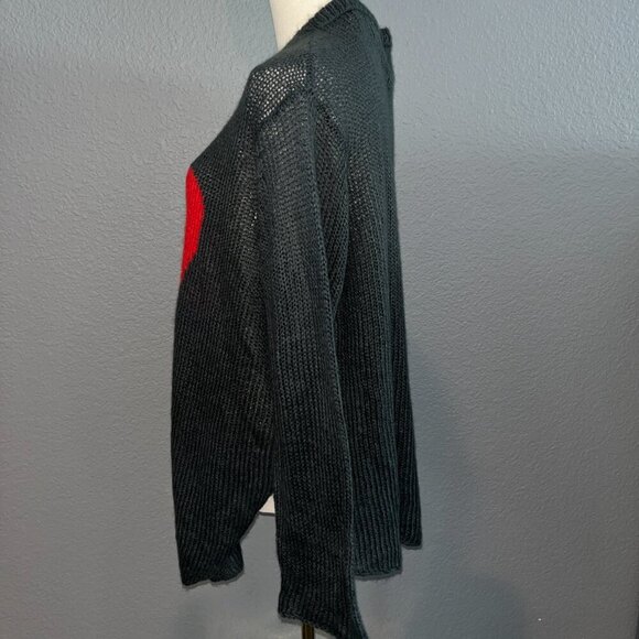 WOODEN SHIPS HEART SWEATER - CHARCOAL & RED LIGHTWEIGHT MOHAIR BLEND Size  M/L - Picture 4 of 8